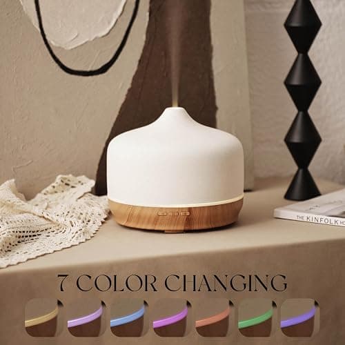 Porseme 500ml Essential Oil Diffuser Aromatherapy Ultrasonic Cool Mist Humidifier 15-21 Running Hours Waterless Auto-Off Air Diffusers for Sleeping Yoga Working Spa(White Ceramic) thumbnail 3