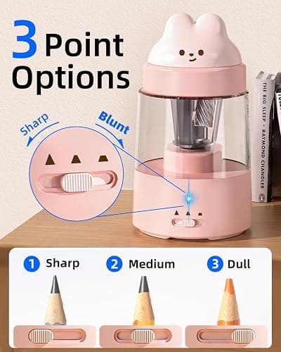 ZMOL Colored Pencil Sharpener for Kids Gift, Rechargeable Electric Pencil Sharpener, Auto Stop, Pencil Sharpeners for Battery Powered Cute No.2/Colored Pencils (6-8mm), Classroom/Office/Home (Pink) thumbnail 3