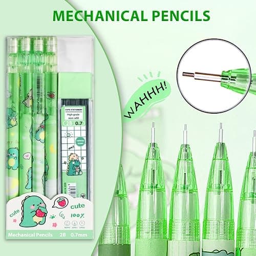Mangpung Cute Green Dinosaur Mechanical Pencil Set Include 8Pcs Kawaii Mechanical Pencils,2 Tubes Mechanical Pencil Lead Refills,2Pcs Dinosaur Erasers,for Office School Supplies thumbnail 3
