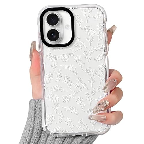 NITITOP Compatible for iPhone 16 Case Cute Clear Flower Floral for Women Girl Soft TPU Anti-Yellow Ultra Slim Crystal Shockproof Protective Phone Cover - White - Image 1