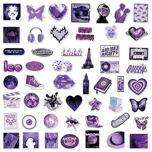 50Pcs Aesthetic Downtown Girls Stickers Pack Cool Trendy Purple Y2K Stickers for Water Bottle Funny Waterproof Sticker for Teens Adults Vinyl Sticker for Laptop Skateboard Party Supplies thumbnail 6