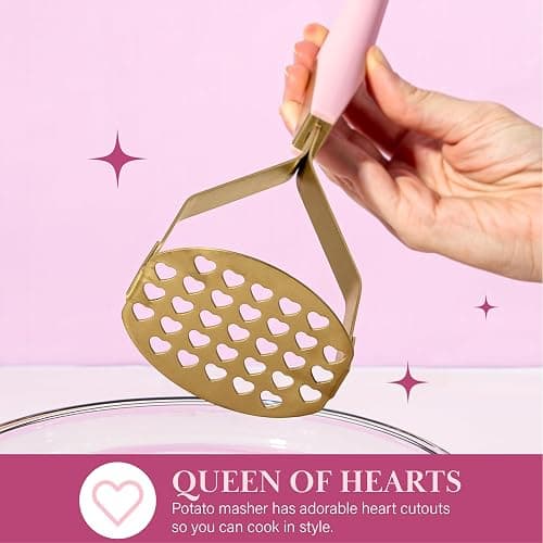Paris Hilton Potato Masher, Heart-Shaped Stainless Steel Design, Non-Slip Handle, Dishwasher Safe, Pink thumbnail 5