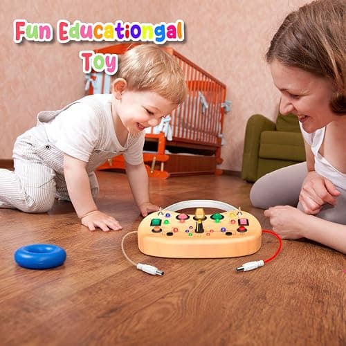 Montessori Toddler Busy Board Sensory Toys for Toddlers Wooden Autism Sensory Toy, Toddler Switch Board with 17 LED Lights for Kids 1-6 Year Olds to Develop Fine Motor Skills. thumbnail 2