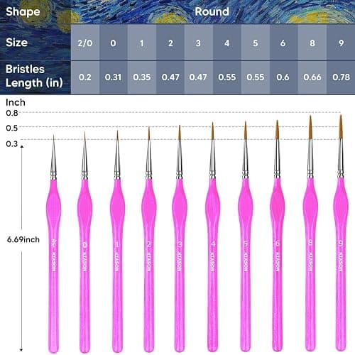 10PC Miniature Paint Brush for Fine Detailing, Detail Paint Brush,Small Painting Brushes for Art, Crafts, Acrylic, Watercolor, Model, Face, Paint by Number, Figurine (Magenta) thumbnail 3