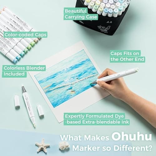 Ohuhu Pastel Alcohol Brush Markers- 48 Colors of Honolulu Blossoming- Alcohol Based Double Tipped Art Marker Set for Artist Adults Coloring Illustration- Brush & Chisel - Refillable - AP Certificated thumbnail 8