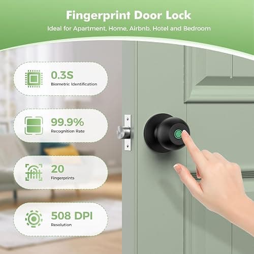 HEI LIANG Fingerprint Door Lock，Smart Door Knob, Smart Biometric Door Lock Fingerprint Door knob with App Control Suitable for Bedroom,Utility Room,Apartments Offices,Hotels(Black) thumbnail 2