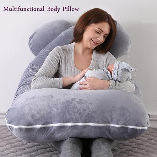 VASSVIO Pregnancy Pillow, U Shaped Maternity Pillow for Sleeping, Machine Washable Maternity & Body Pillows Full Body Support for Back, Legs, Belly, Hips for Pregnant Women 145x70cm (Grey) thumbnail 8