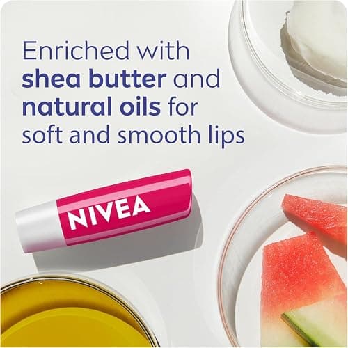 NIVEA Watermelon Shine Lip Balm, Tinted lip balm with shea butter & natural oils for 24hr moisture, Watermelon scent, Lip moisturizer for dry lips, (2 x 4.8g) thumbnail 5