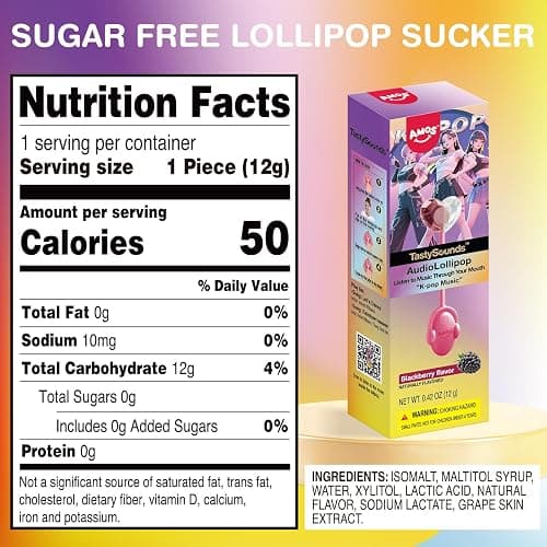 Amos Music Lollipop Candy, Audio Singing Lollipop, Individually Wrapped Natural blackberry Flavor (1 Pack) thumbnail 2
