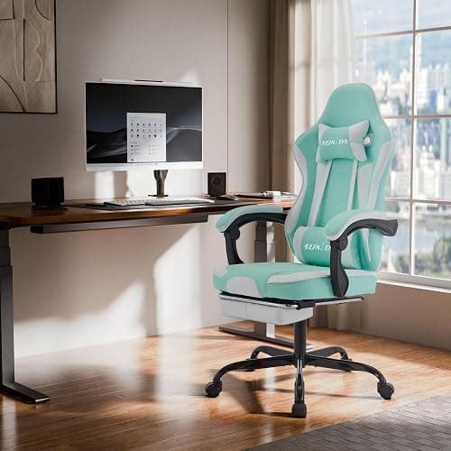 SUKIDA Gamers Choice Gaming Chair - Gaming Chairs for Adults 300lbs, Ergonomic Gamer Gamingchair with Footrest Cool Pc Computer Comfy Leather Swivel Recliner Adjustable Massage Lumbar, Green Blue thumbnail 2