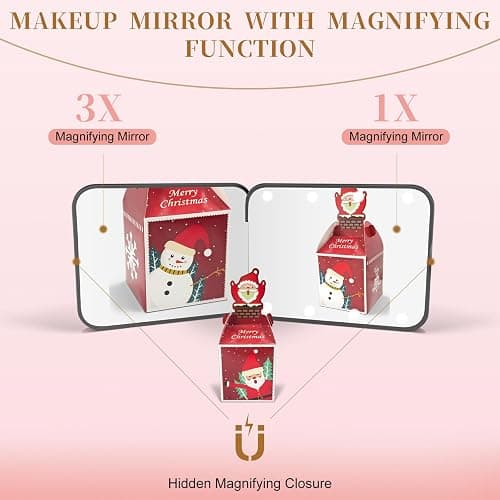 Compact Mirror with Light, 1X/3X Magnification LED Pocket Mirror for Women | Portable, Travel, Purse, Pocket, Gift, black, mini, small, essentials, led, fiberglass, batteries, rectangular thumbnail 5
