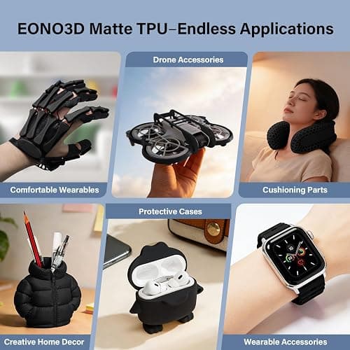 EONO3D TPU Filament Matte 95A 1.75mm, 1kg - Shore 95A Flexible & Durable TPU, Matte Black，Low-Gloss Matte Finish, Minimal Layer Lines, for Phone Cases, Wearables & Functional Parts thumbnail 6