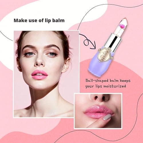 6 Pcs/Set Flower Jelly Lipstick, Temperature Color Change Lip Goss Moisturizer Long Lasting Nutritious Balm Magic Change ph Lipstick,Small Gifts, Mothers Day Gifts, Teacher Appreciation Gifts (Purple) thumbnail 3