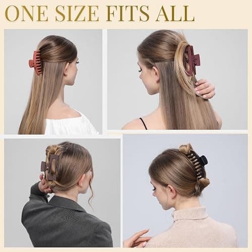 LuSeren 8 Pack Hair Clips for Women 4.3 Inch Large Hair Claw Clips for Women Thin Thick Curly Hair, Big Matte Banana Clips,Strong Hold jaw clips Black Orange Dark Brown Light rose thumbnail 4