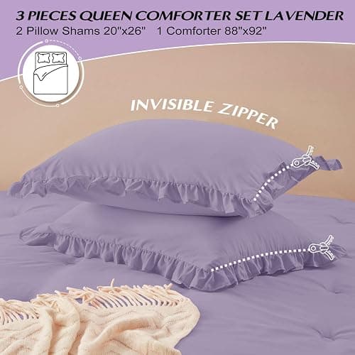 HARBOREST Queen Lavender Ruffle Comforter - Queen Size, 3 Piece Shabby Chic Comforter Set With 1 Comforter & 2 Pillow Shams thumbnail 6