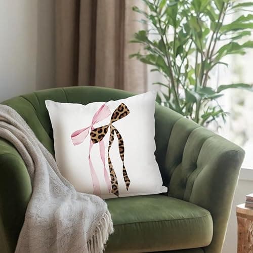 HESQFBH Cheetah Leopard Bow Pillow Covers, Cheetah Leopard Print Room Decor, Funky Preppy Leopard Billiards Decorative Throw Pillow Covers for Girls Dorm Apartment 18x18 Inch thumbnail 6