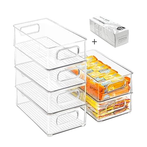 Stackable Refrigerator Organizer Bins, 6 Pack Clear Kitchen Organizer Container Bins with Handles and 20 PCS Plastic Bags for Pantry, Cabinets, Shelves, Drawer, Freezer - Food Safe, BPA Free 10"L thumbnail 5