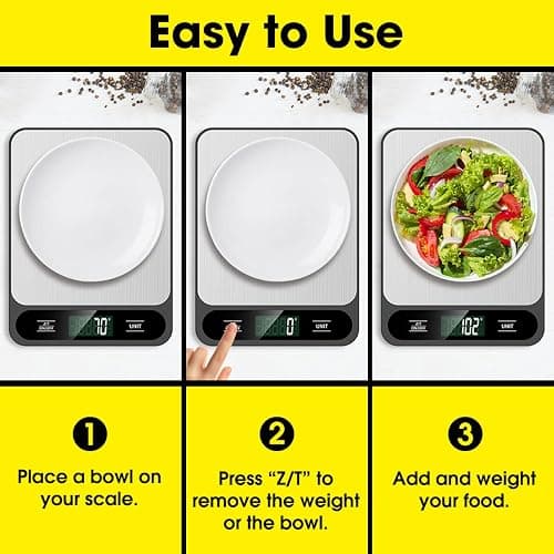 Mik-Nana Food Scale, 10kg/22lb Digital Kitchen Scale Weight Grams and Ounces for Baking Cooking Coffee Package Postage, 6 Units with Tare Function, LCD Display, Easy Clean Stainless Steel thumbnail 7