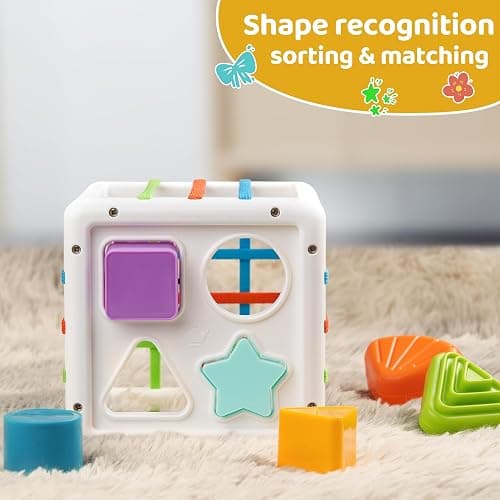LiKee Shape Sorter Toys for 1+ Years Old, 8pcs Montessori Baby Blocks, Sensory Toddler Learning Toys for Fine Motor Skills, Infant Developmental Toys Gift for Boys Girls Ages 18+ Months - Cube thumbnail 6