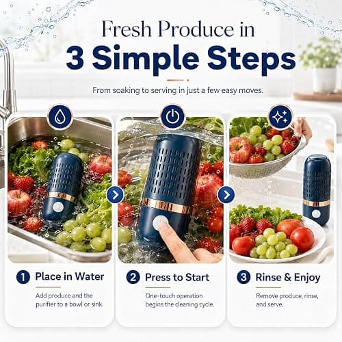 PurePod Produce Cleaner, 3-Minute Fruit and Vegetable Cleaner with OH-Ion Technology, One-Touch Auto Stop, Cordless Rechargeable IPX7 Food Washer for Meat, Seafood, Rice & Grains thumbnail 8