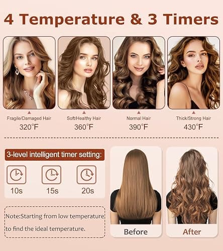 Auto Hair Curler, Automatic Curling Iron with 4 Temperature & 3 Timer, Automatic Shut-Off, Anti-Scald, Anti-Tangle Rotating Curling Wand for Hair Styling, White thumbnail 4