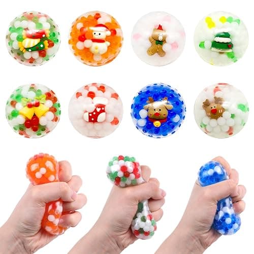 LOKIPA 8 PCS Christmas Stress Ball,Xmas Stress Relief Ball Christmas Water Bead Squeeze Fidget toy for Children Adult Fun Party Gift Filler - Image 1