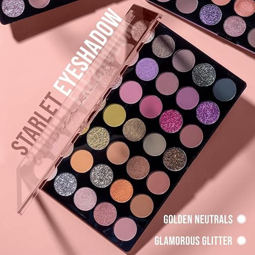 Profusion Cosmetics 35 Shade Starlet Eyeshadow Palette, Multi Finish Golden Neutrals, and Glamorous Glitter Hues for Achieve Stunning Vibrant Eye Looks thumbnail 4