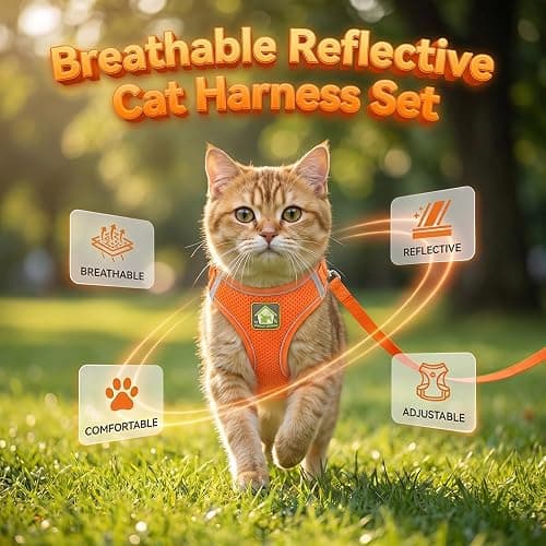 Cat Harness and Leash, 2026 New Cat Harness Escape Proof for Small Medium Large Cats, Breathable Adjustable Vest Harnesses with Reflective Strip for Walking Travel Camping (Orange, S) thumbnail 3