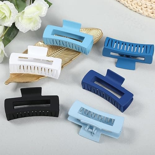 Sisiaipu 4 Inch Big Hair Claw Clips 6 Pcs Large Claw for Thick Hair Square Hair Clips for Women Rectangle Hair Clips Nonslip Acrylic Banana Jaw Clips Hair Accessories for Girls (Blue) thumbnail 6