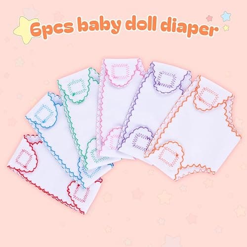 BABESIDE 6 Pcs Baby Doll Diapers for 12-15 Inch Dolls, Reusable & Washable Doll Underwear Fits Newborn Baby Dolls, Pretend Play Accessories for Toddlers Girls thumbnail 7