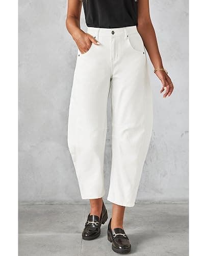 GRAPENT Barrel Jeans for Women Trendy High Waisted Wide Leg Baggy Cropped Relax Fit Stretch Denim Trouser Ankle Pants thumbnail 3
