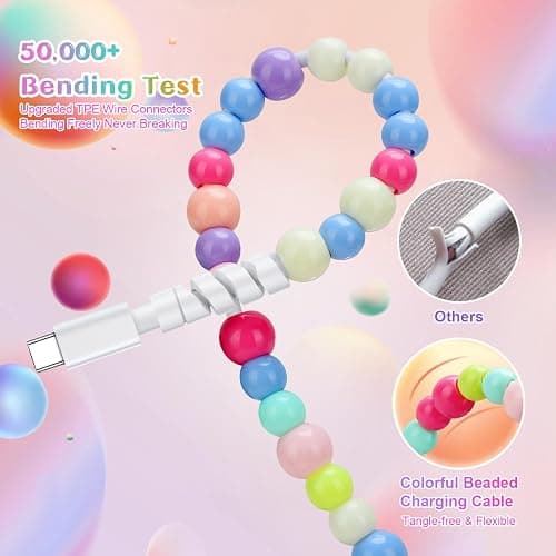 Aolcev USB C Cable 66W Fast USB A to USB C Charging Cord 4.9FT Cute Beaded USB Type C Charger Cord Phone Charger Cable for iPhone 17 16 Pro Max 15 Pro Max Plus Galaxy S25 S24 S23 S22 Multicolored thumbnail 3