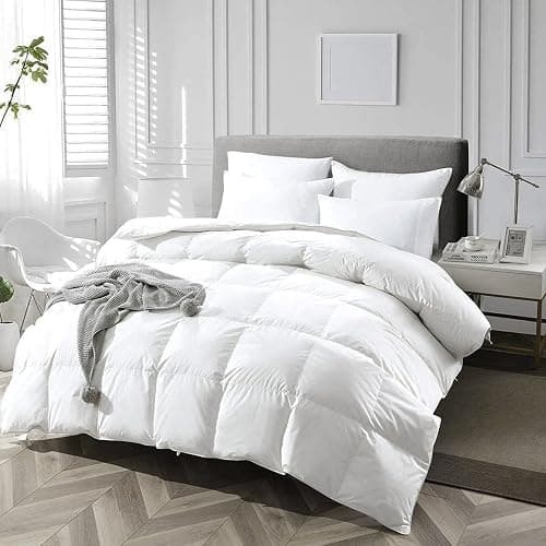 APSMILE Super King Luxury 100% Organic Cotton All Season Down Feather Fibers Comforter, High Fill Power Medium Warmth Duvet Insert (120x120, Ivory White) thumbnail 2