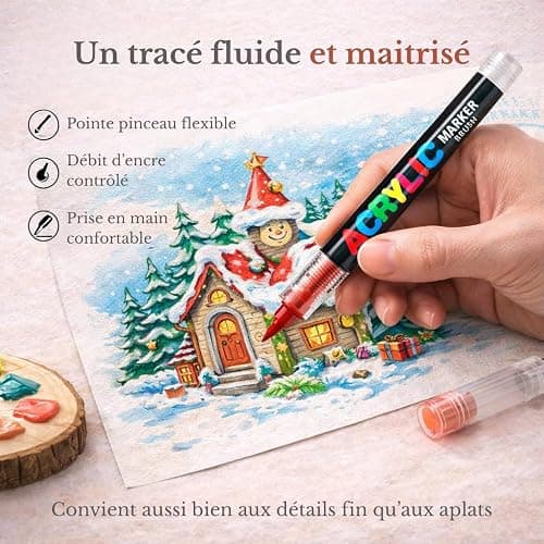Faizer ® 288 Feutre Acrylique, Stylos Acryliques à Pointe Pinceau pour le Coloriage Adulte, Acrylic Paint Markers pour Coloriage, Beaux Arts, Calligraphie, Bois, Toile, Verre, Céramique thumbnail 6