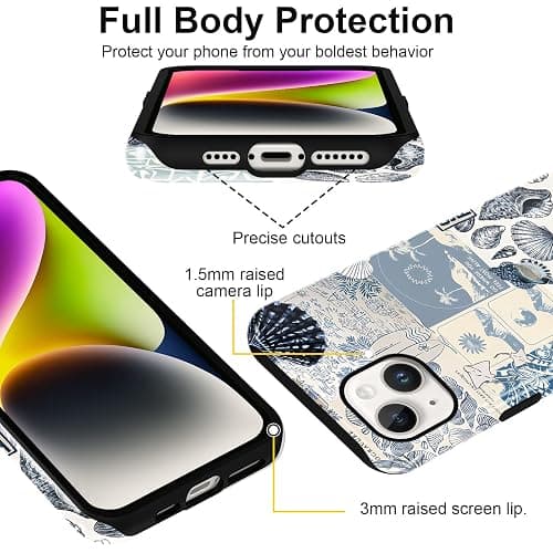 lioscre Case Compatible with for iPhone 13/iPhone 14 6,1'', Beach Blue Collage Coast Cute Aesthetic Protective Phone Case, Vintage Trendy Scratch Resistant Shockproof Cover Case for Girl Boy Women Men thumbnail 3