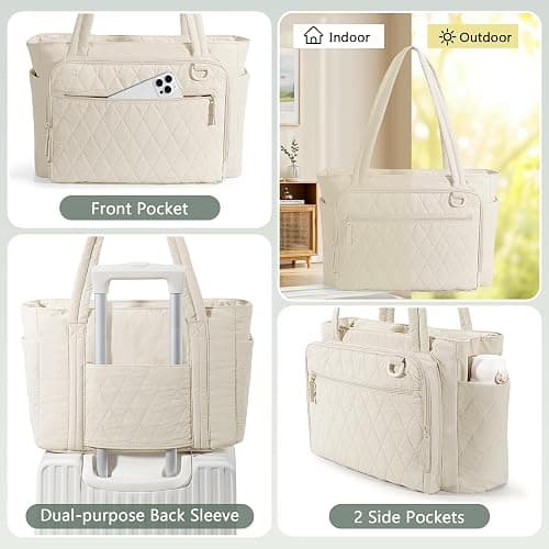 Yarwo Lightweight Teacher Tote Bag for Women, 15.6 inch Laptop Work Bag with Accordion File Pocket & Cup Holder thumbnail 7