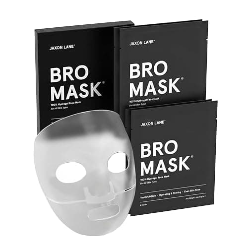 JAXON LANE BRO MASK Premium Korean Face Mask for Men (4 Pack) - Anti Aging Sheet Masks w/Hydrogel, Vitamin C, Hydrolyzed Collagen, & Hyaluronic Acid - Perfect Skin Care Stocking Stuffers for Men - Image 1