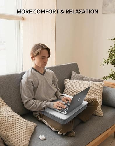 ZEAPTAC Lap Desk with Pillow Cushion, Portable Laptop Bed Desk, Fits up to 15.6 inch Laptop, Lap Stand for Bed & Couch & Carpet, Book Tablet/Drawing Board - White thumbnail 4