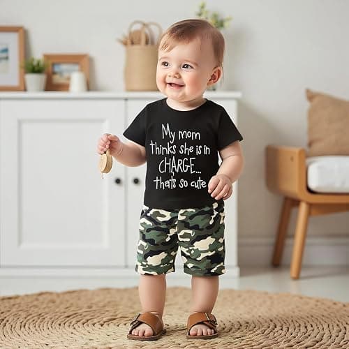 wdehow Toddler Kids Baby Boy Summer Clothes Sets 1T 2T 3T 4T 5T Letter Print Short Sleeve Tops Camouflage Shorts Outfits thumbnail 3