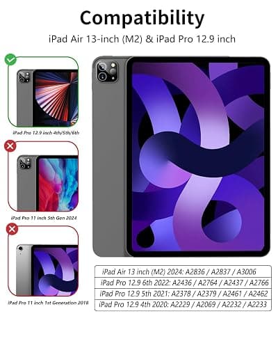 SQBEBS New Case for iPad Pro 12.9 inch 6th/5th/4th Generation 2022/2021/2020 with Pencil Holder, Smart Stand Case with Soft TPU Back Cover for iPad Air 13 inch 2024, Auto Sleep/Wake, Pink thumbnail 8
