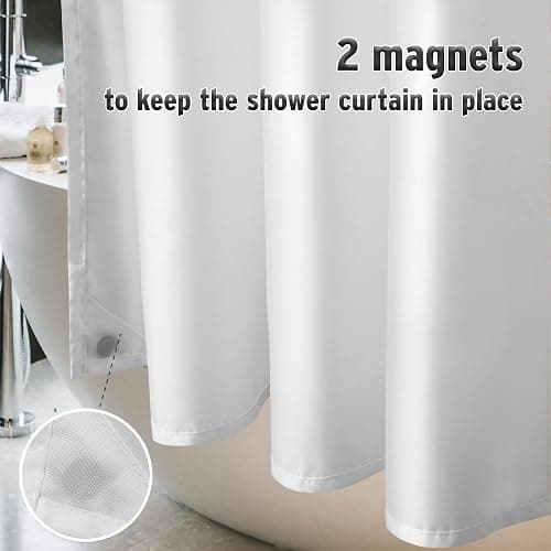Titanker Waterproof Fabric Shower Curtain Liner Washable, Cloth Shower Liner with Magnets, White Shower Liner Soft Fabric, Lightweight Shower Curtain Liner, 70x72 Inches thumbnail 6