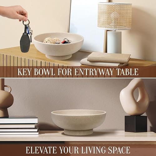Deobath Large Resin Pedestal Decorative Bowl - Modern Handicraft Bowls for Home Decor - Fruit Bowl for Kitchen Counter - Key Bowl for Entryway Table,Artificial Stone Beige thumbnail 5