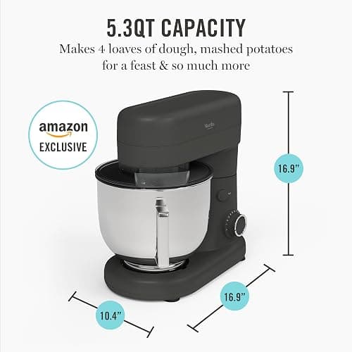 Martha Stewart Stand Mixer, 12 Speed, Tilt-Head, 5.3QT Stainless Steel Bowl, Splash Guard with Pour Chute, Whisk, Dough Hook, Flat Beater, Electric Kitchen Baking Mixer, Bread, Cake, Whip, Caviar Gray thumbnail 3