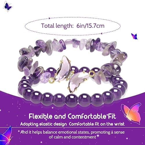 Artlunar Purple Butterfly Healing Bracelet, Gift Charm Jewelry with Beaded Bracelet for Women thumbnail 5