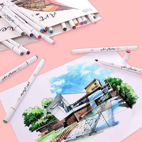 Dual Tip Alcohol Based Art Markers, Lineon 30 Colors Alcohol Marker Pens Perfect for Kids Adult Coloring Books Sketching and Card Making thumbnail 6