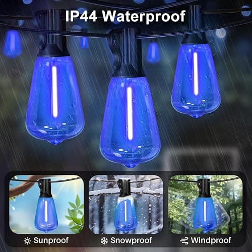 LAMPHOME 26Ft ST38 Outdoor String Lights, Blue Patio Lights with 12+1 ST38 Edison Bulbs, LED Shatterproof String Lights for Outside Bistro Christmas Patio Party Decorations thumbnail 2