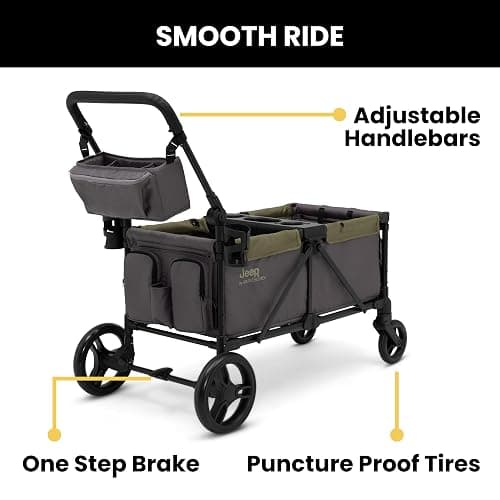 Jeep Sport All-Terrain Stroller Wagon by Delta Children - Includes Canopy, Parent Organizer, Adjustable Handlebar, Snack Tray & Cup Holders, Grey/Olive Green thumbnail 8