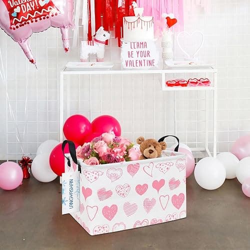 LANGYASHAN Rectangular Storage Bin Collapse Canvas Fabric Cartoon Storage Basket with Handles for Organizing Home Kitchen Boys and Girls Toys Office Closet Shelf Baskets (Rec Angel Heart) thumbnail 5