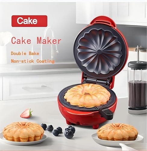 Cake Maker Lava Cake Maker Mini Donut Maker Waffle Maker Pancakes Maker Machine for Breakfast, Snacks, Desserts Non-stick Surface, Cake Machine, Double-sided Heating, Pink thumbnail 3