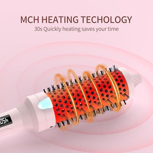 K&K 1 1/2 Inch Ceramic Tourmaline Ionic Heated Round Brush Curling Brush Creates Blowout Look -Creates Root Volume & Loose Curls Volume Curls Dual Voltage Hair Styling Tool (Pink, 1.5 Inch) thumbnail 2